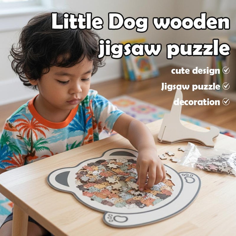 115-Piece Colored Dog Shaped Wooden Jigsaw Puzzle, Dogs Shaped Wooden Puzzle, Unique Animal Shape Wood Puzzles with Bracket, Challenging Irregular Dog Puzzles for Dogs Lovers Gifts (Yellow 1pcs) - Image 3